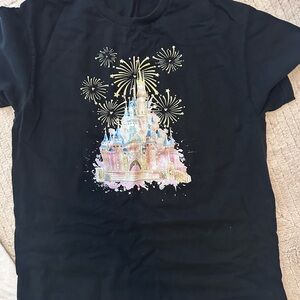 Disney Black Tee with Colorful Castle and Fireworks